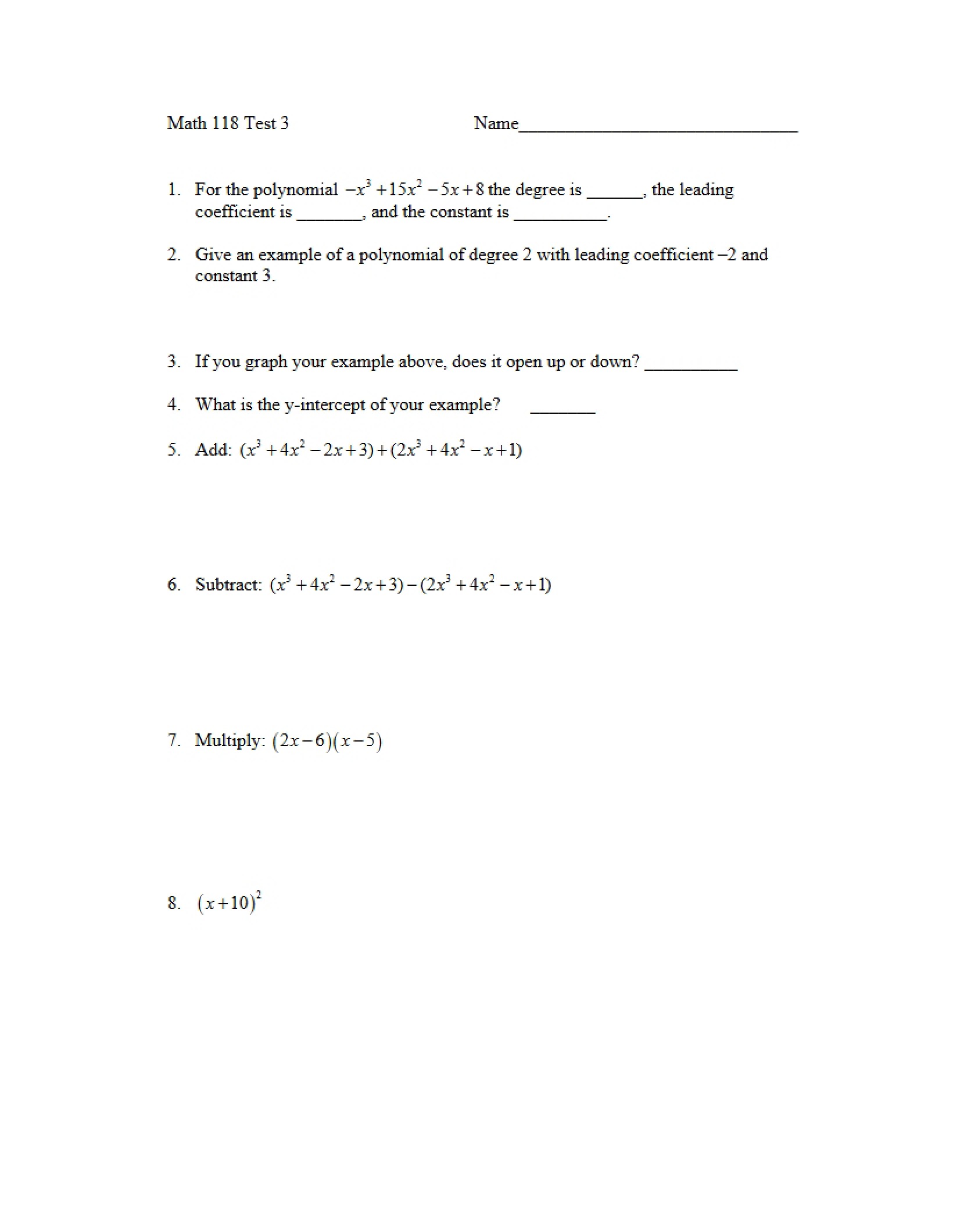Test 3 for Math 118