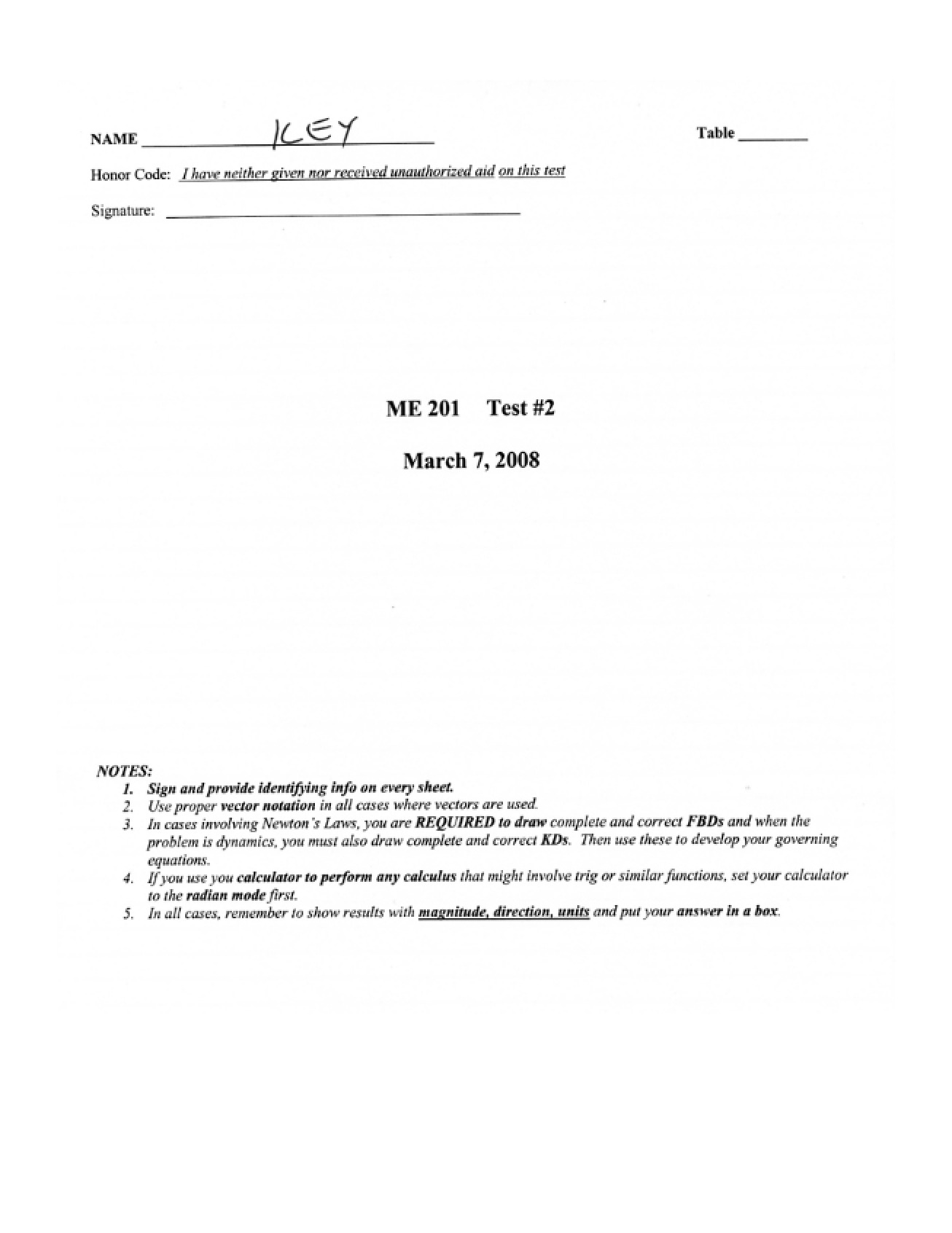 Test 2 Solution (Spring 2008)
