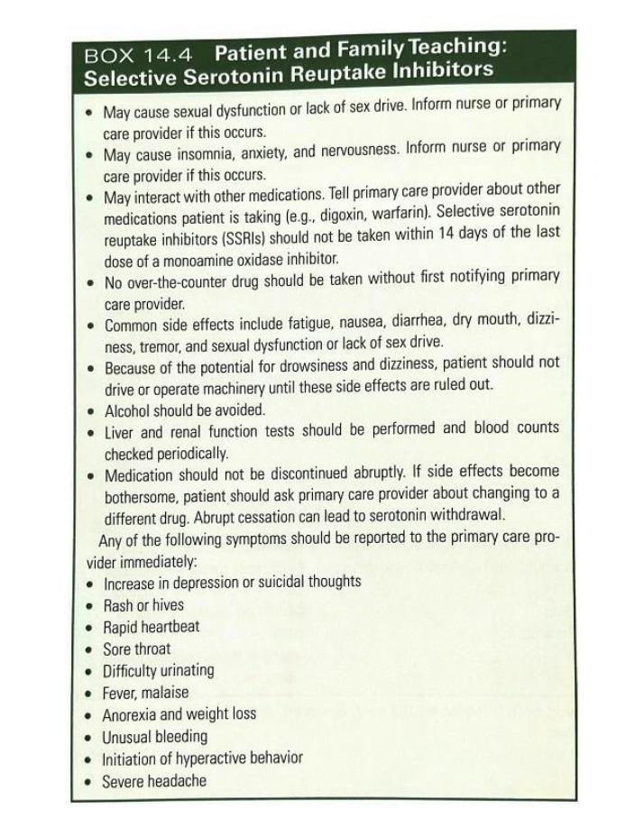 Selective Serotonin Reuptake Inhibitors - Patient and Family Teaching