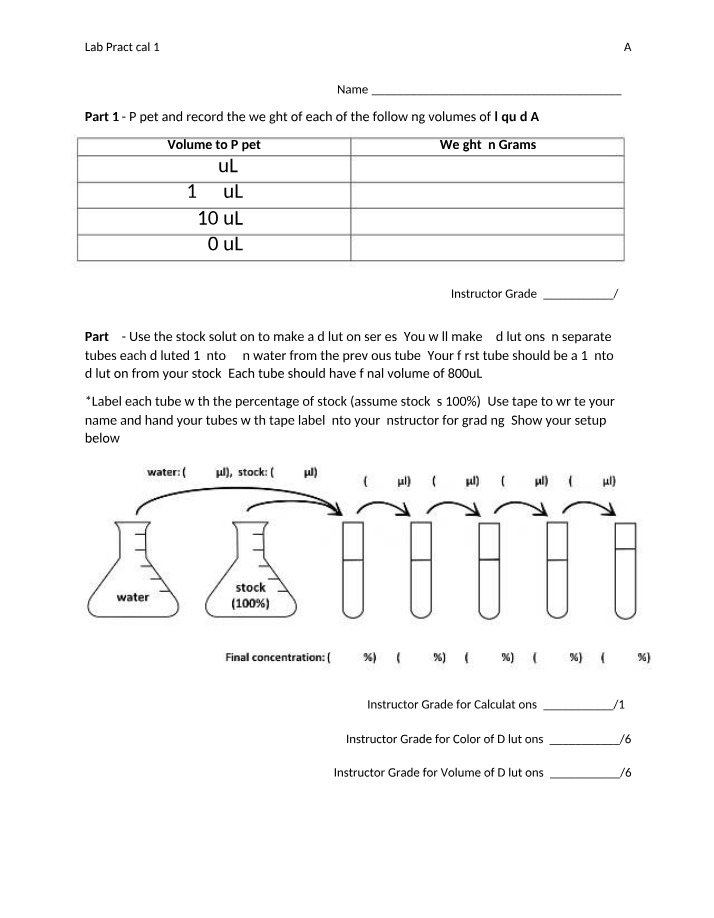Lab Practical 1 - Pipetting, Dilutions, and Cell Calculations