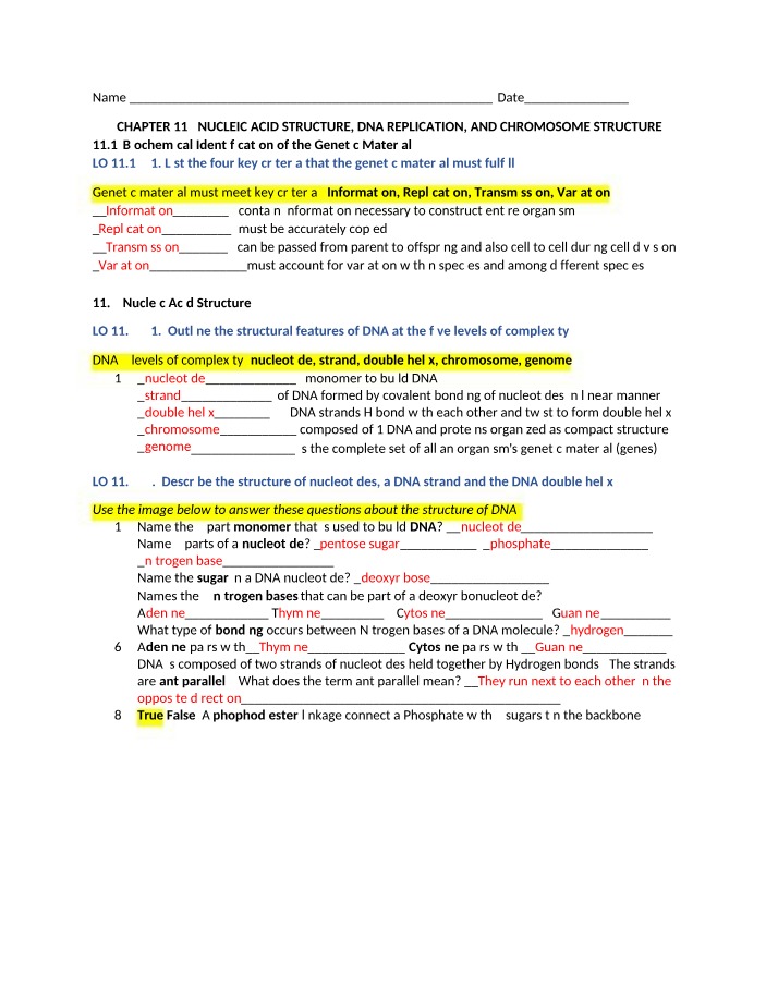 Nucleic Acid Structure, DNA Replication, and Chromosome Structure