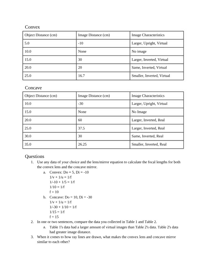 Calculating Focal Lengths and Image Characteristics of Convex Lenses