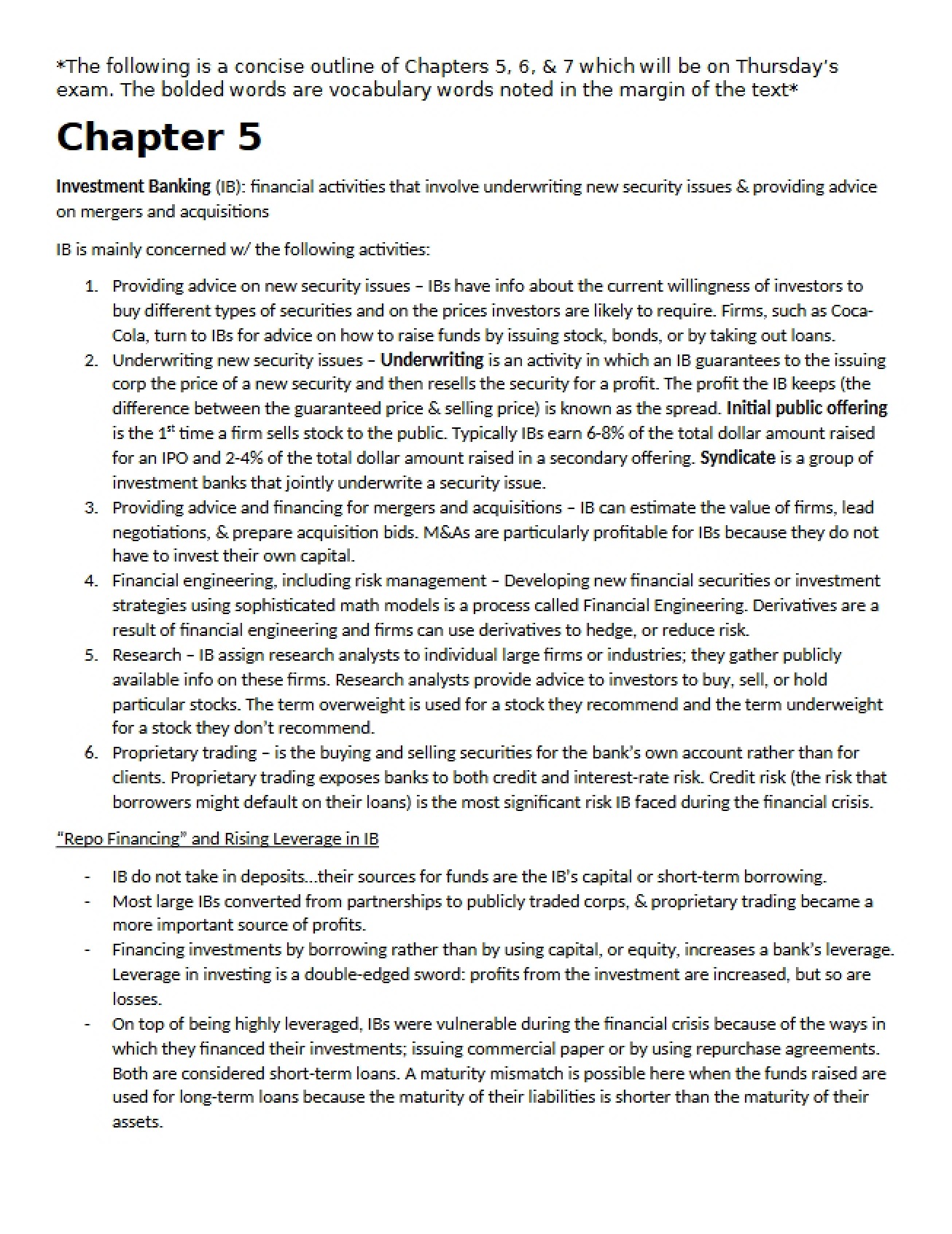 Summary of Financial Concepts from Chapter Five