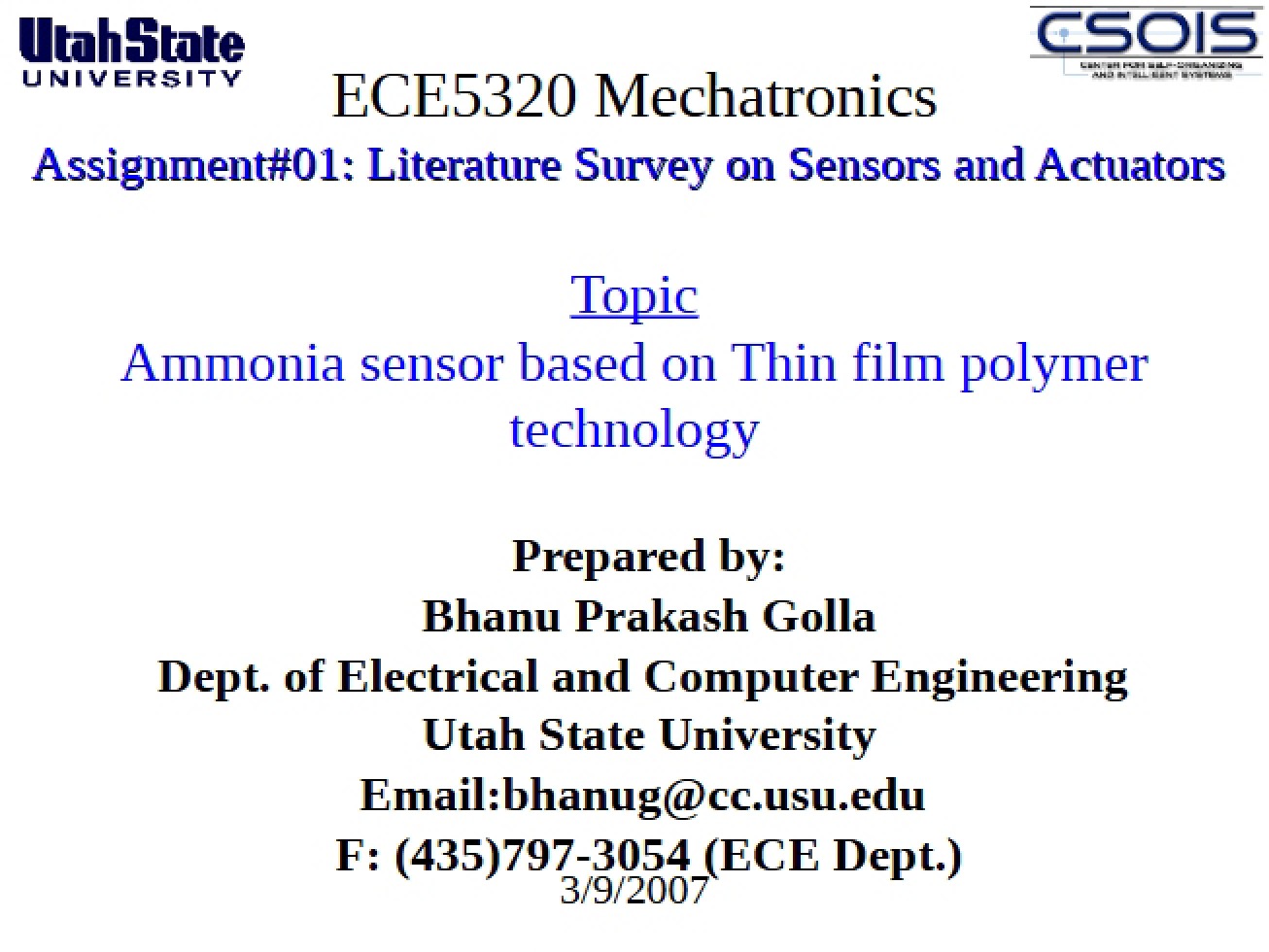 Thin Film Polymer Ammonia Sensor