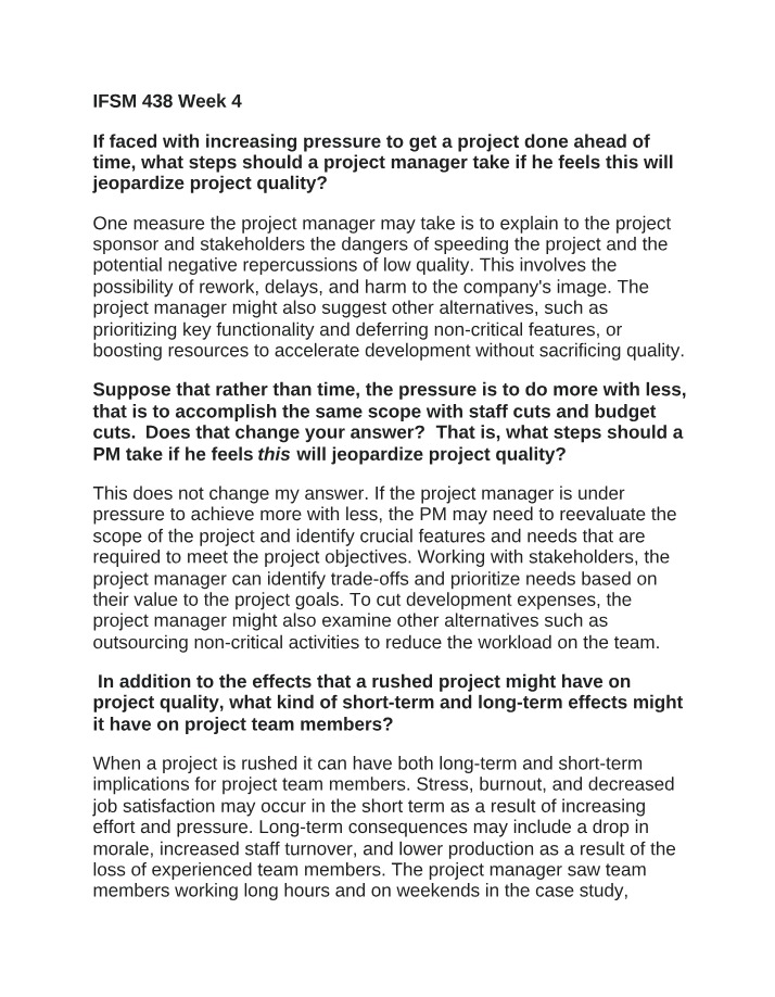 Maintaining Project Quality Amid Time Constraints