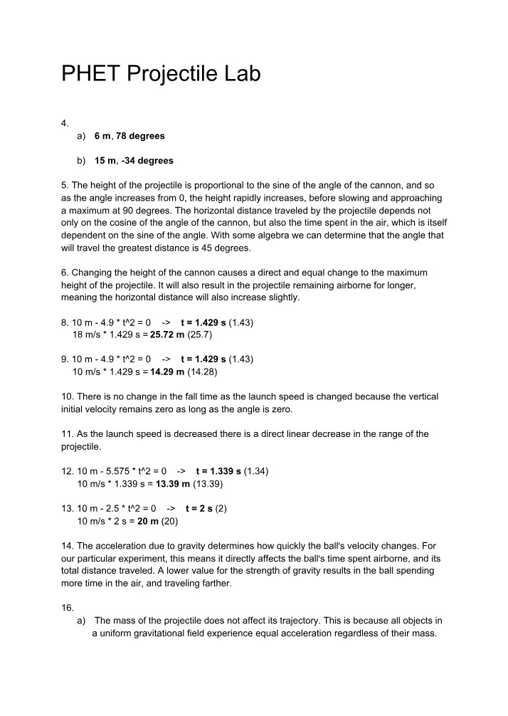 Projectile Lab - PHET