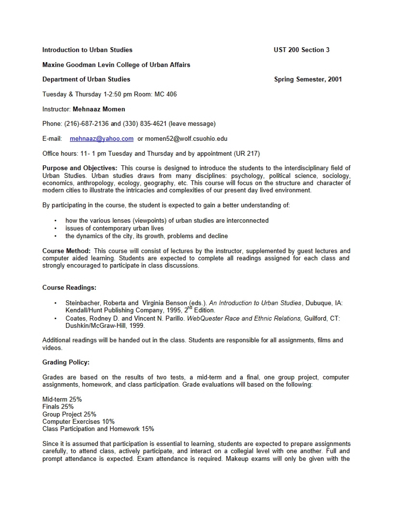 Urban Studies 200 Syllabus
