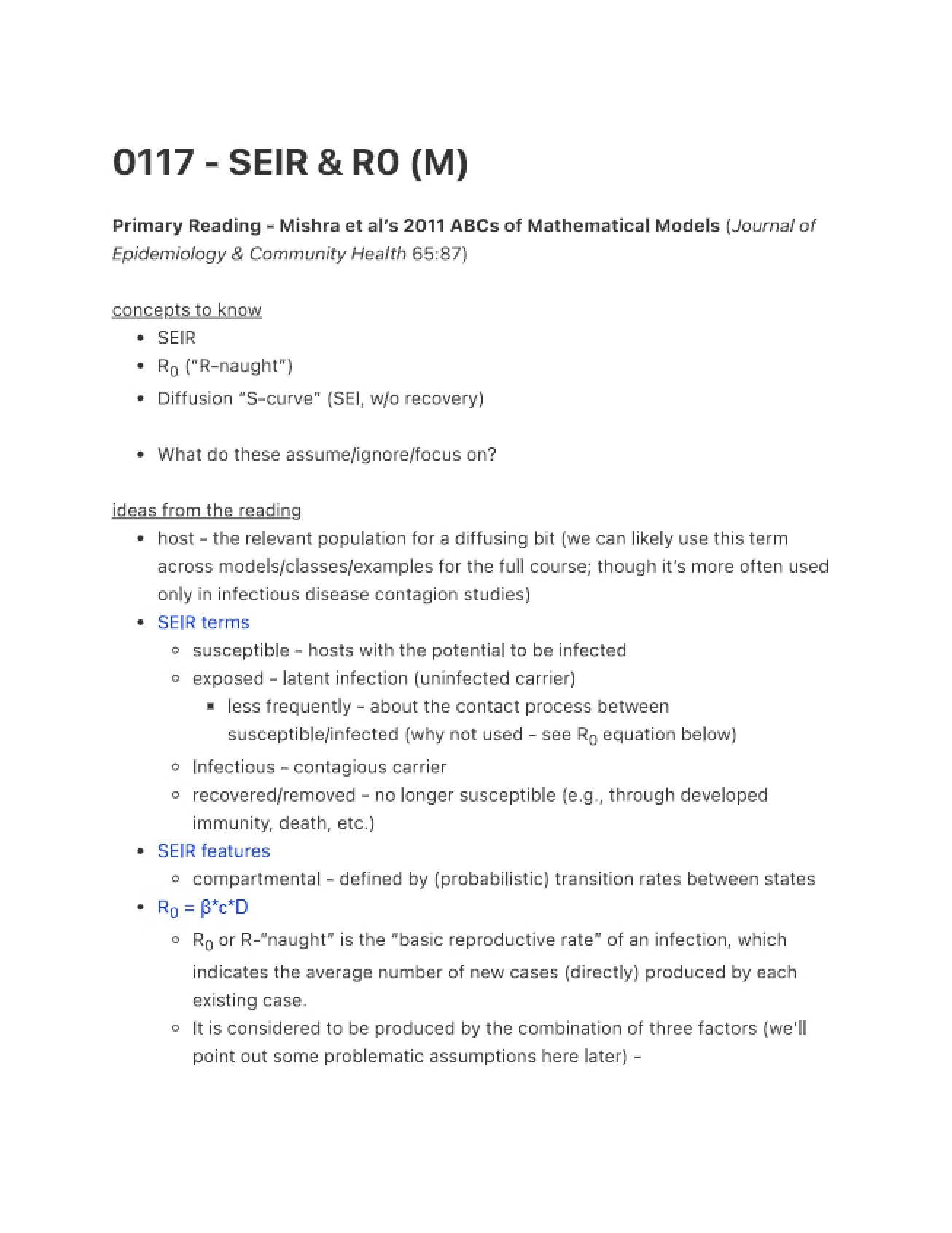 SEIR and R0 Analysis