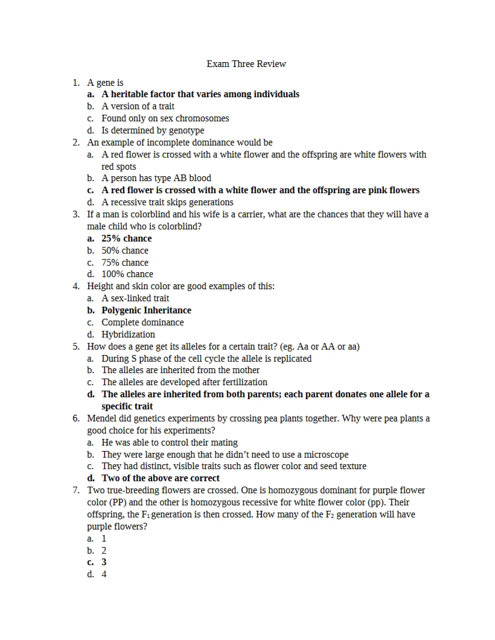 Review for Exam Three