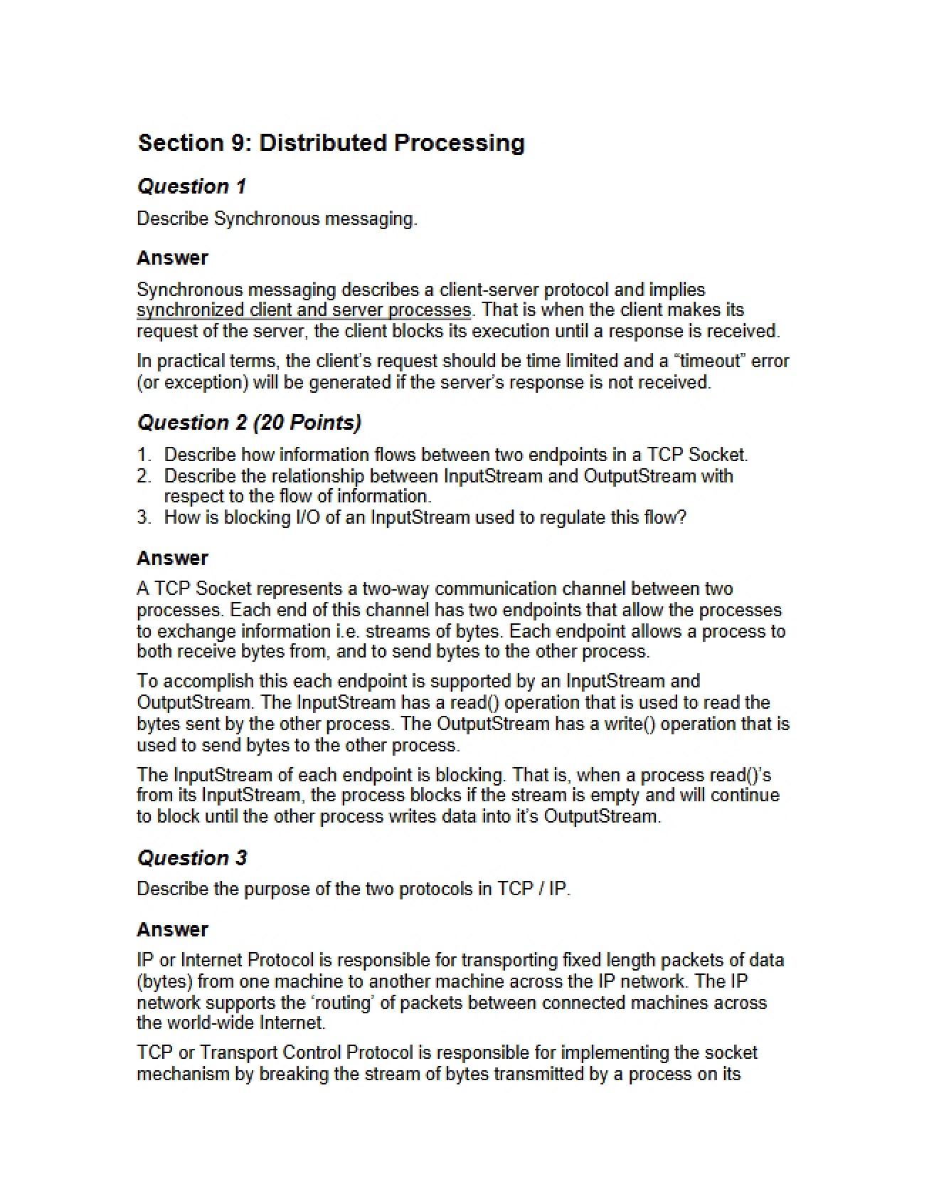 Processing in Distributed Systems Section 9