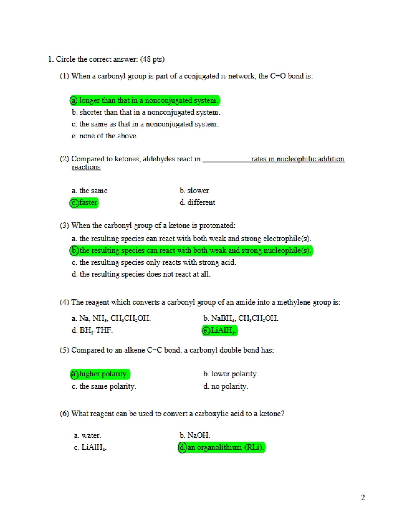 Answer Key for Third Examination
