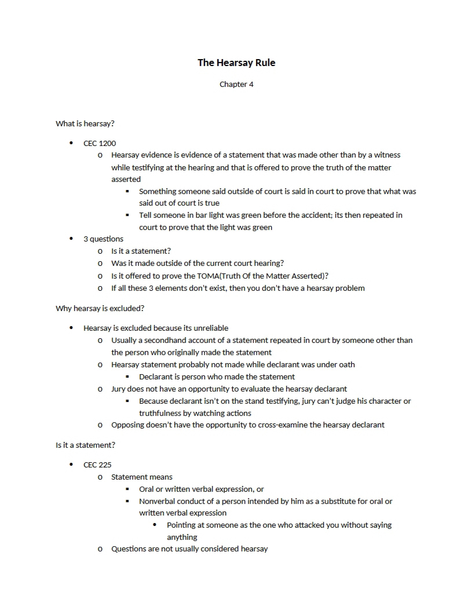 Rules Regarding Hearsay