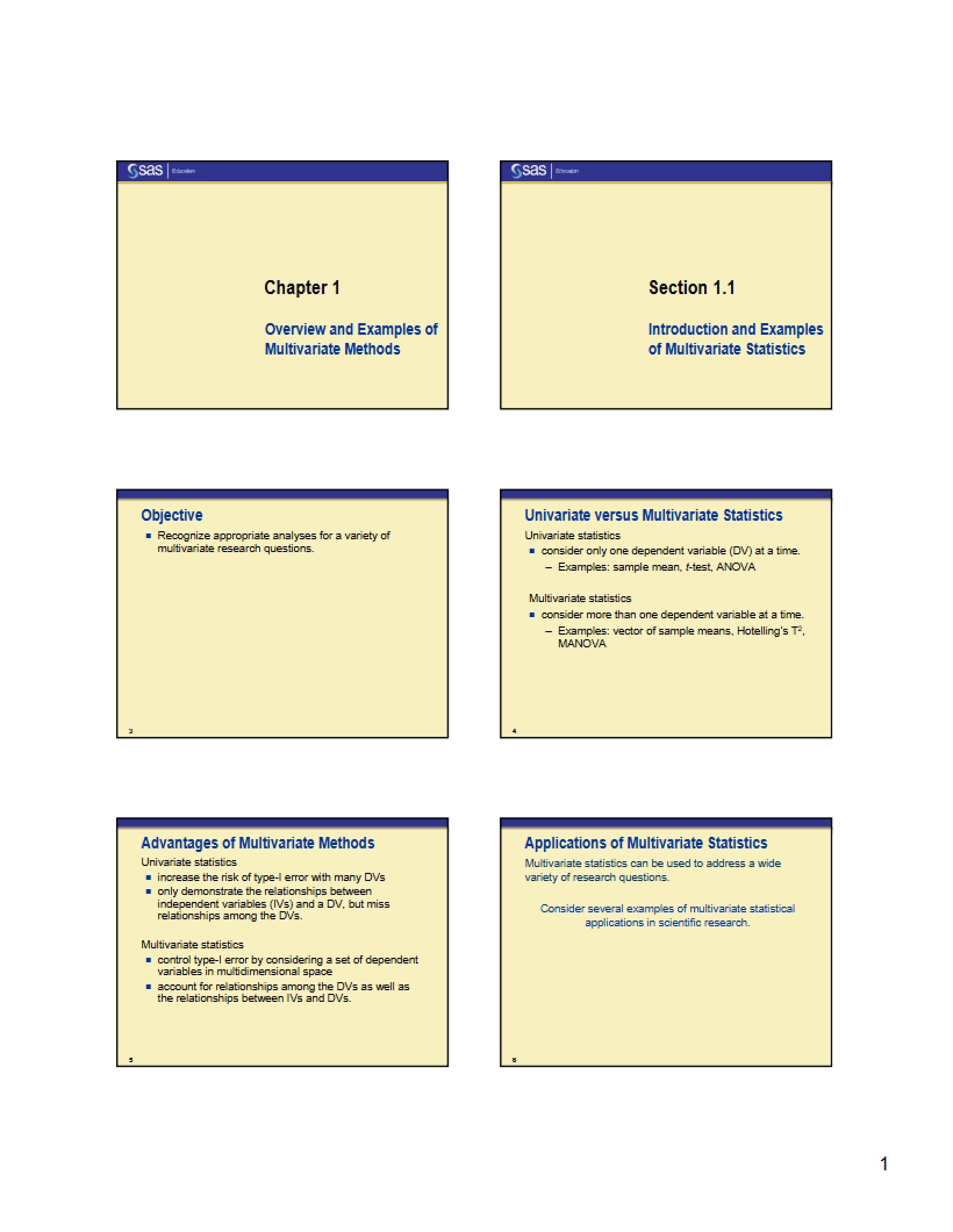 Multivariate Statistics Introduction and Examples