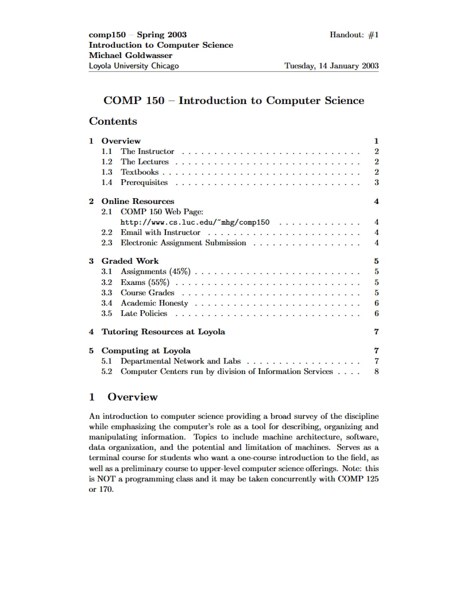 Course Info Intro to CS