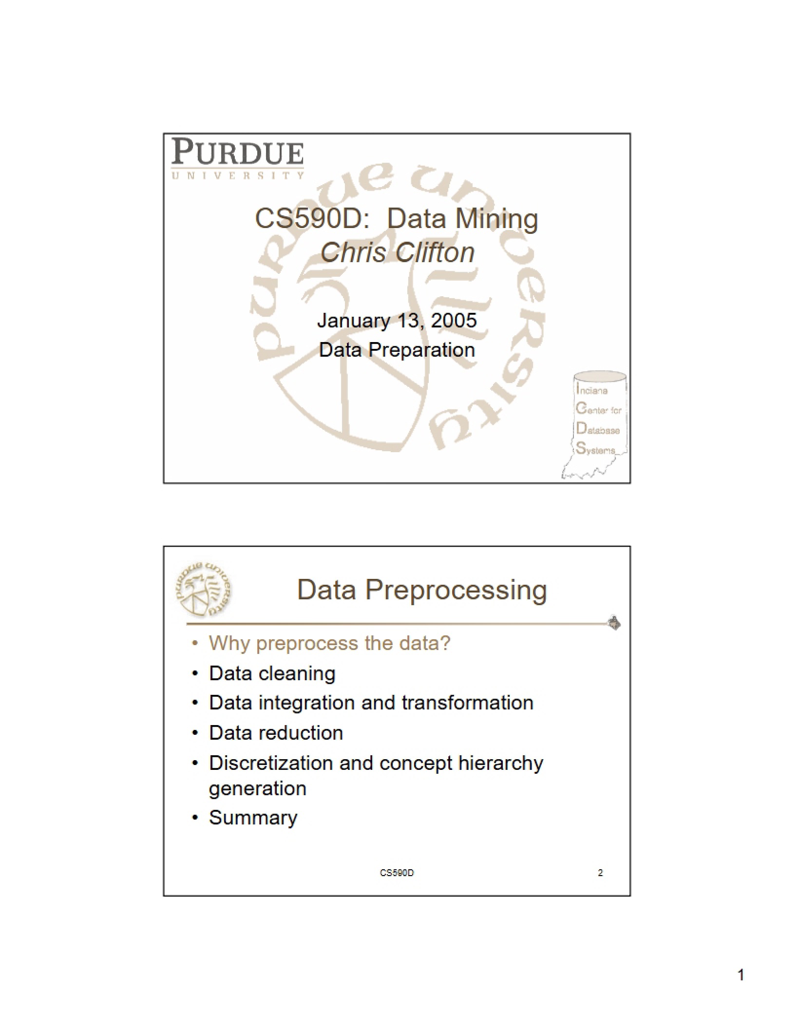 Preprocessing of Data