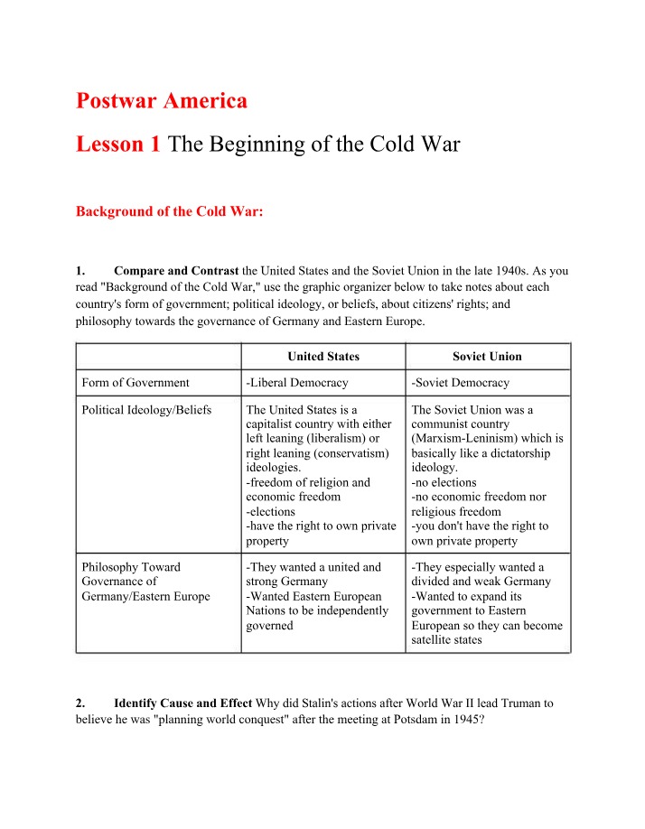 Cold War Beginning