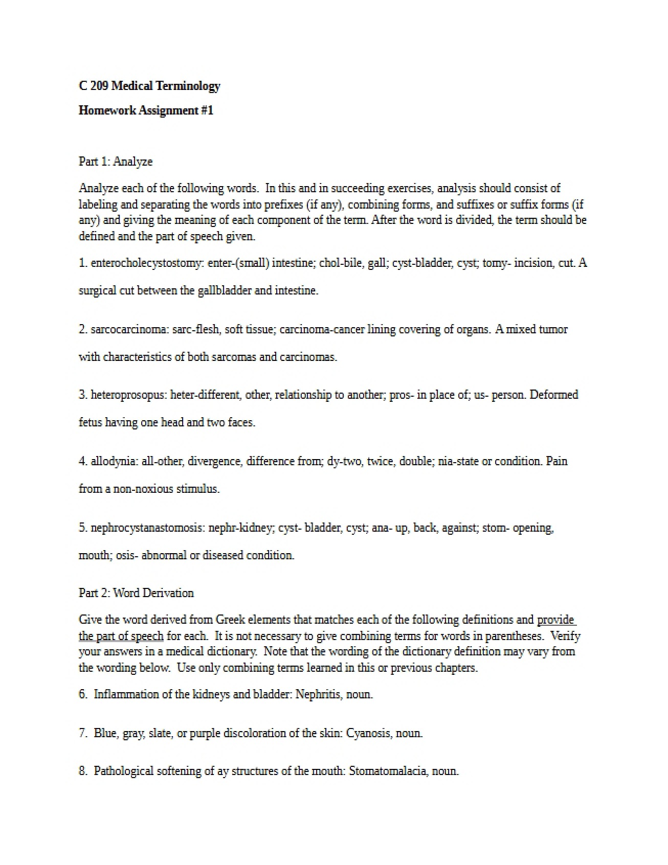Medical Terms Homework Two
