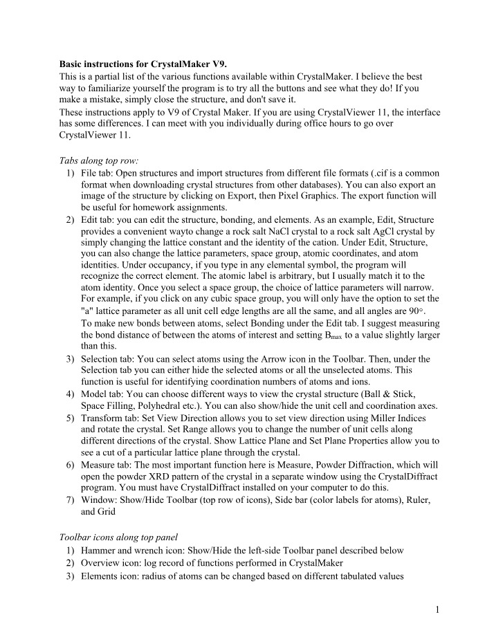 Structure Editing - CrystalMaker V9 Basic Instructions