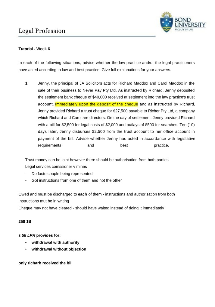 Week 6 Legal Profession Tutorial