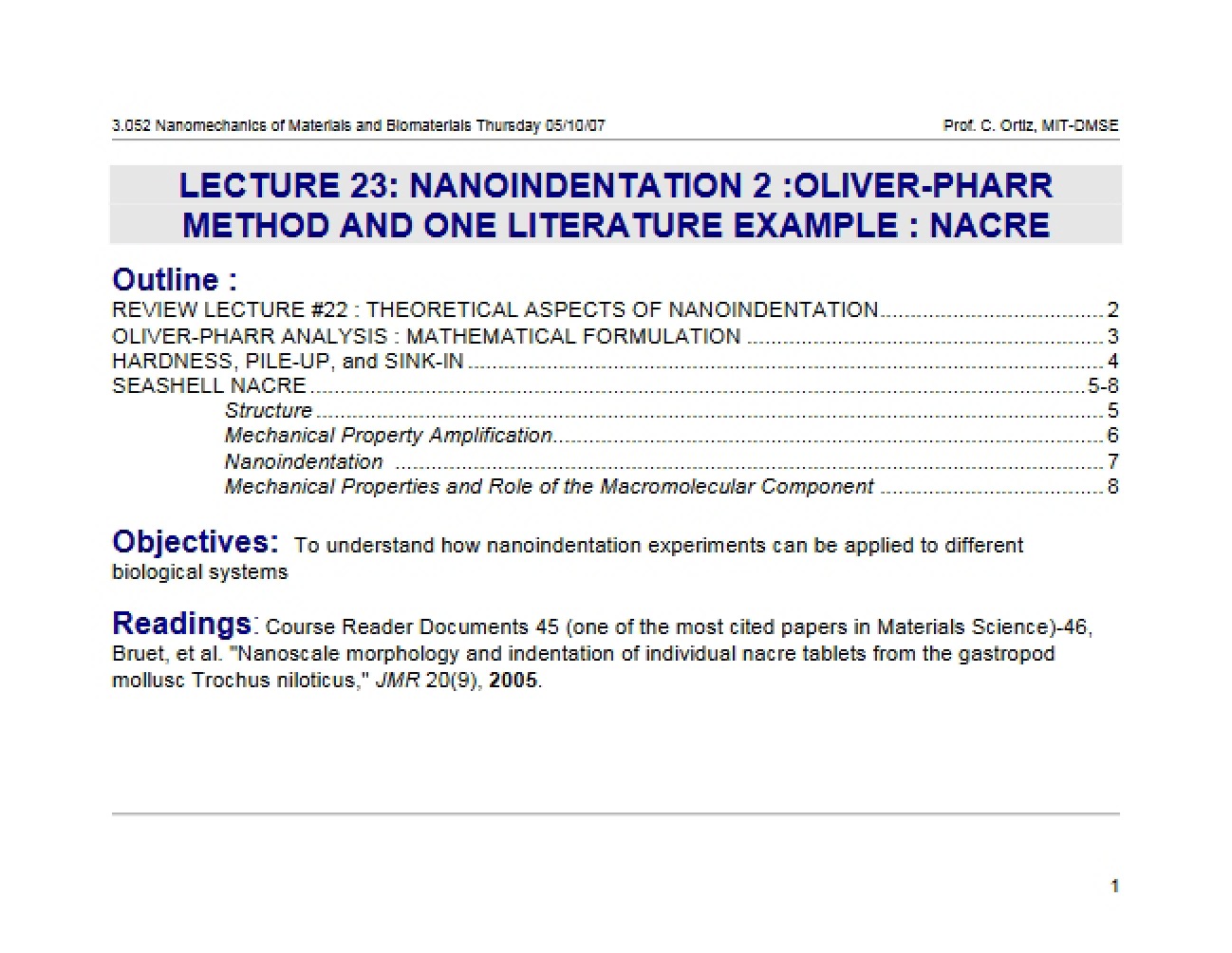 Indentation at Nanoscale
