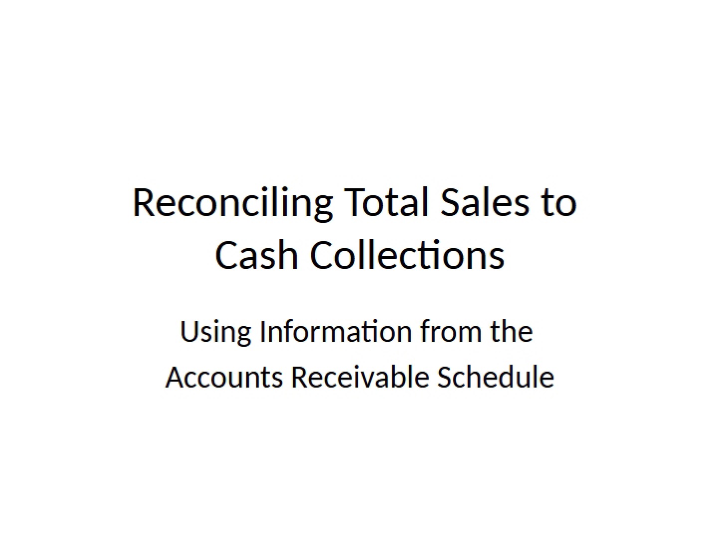 Reconciling Total Sales to Cash Collections An Illustration