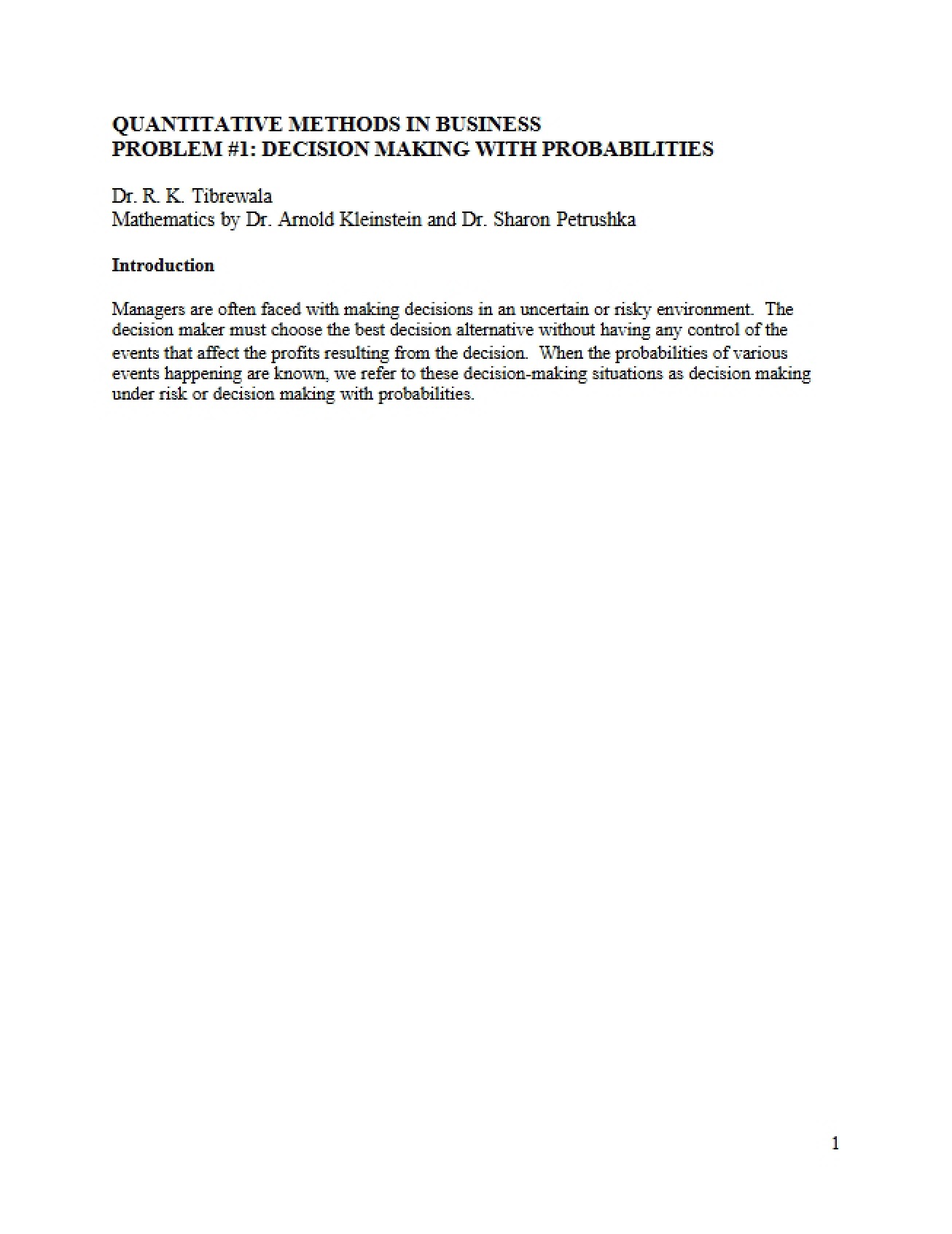 Business Quantitative Methods