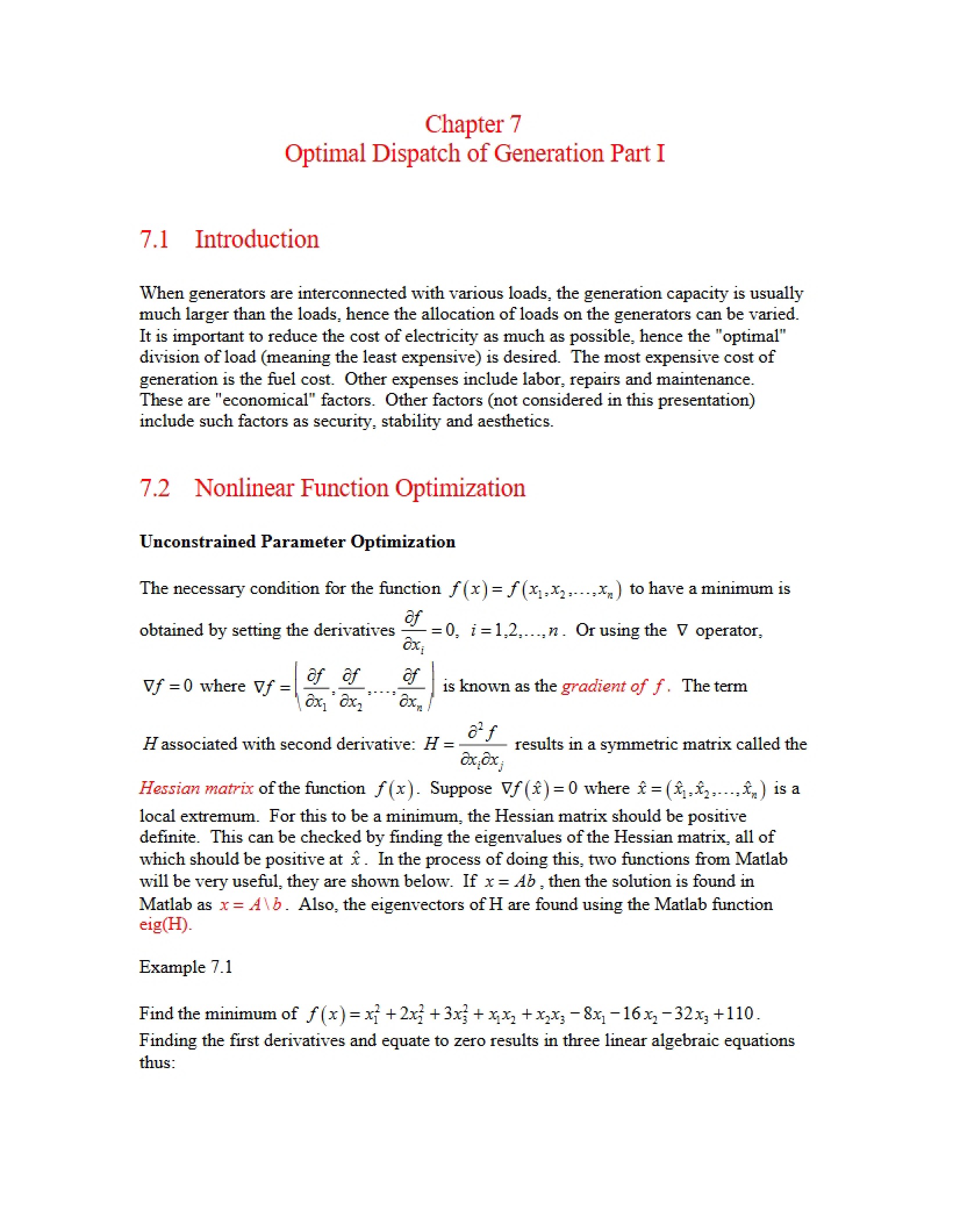 Generation Optimal Dispatch Pt 1 (Ch 7)