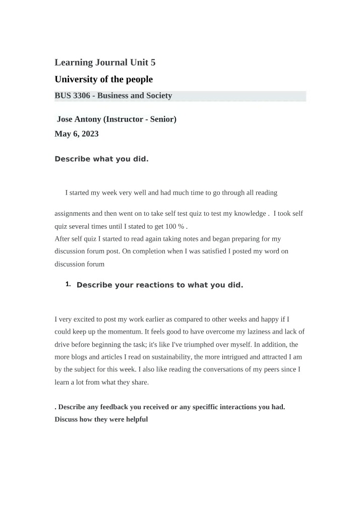 Unit 5 Learning Journal - Business and Society