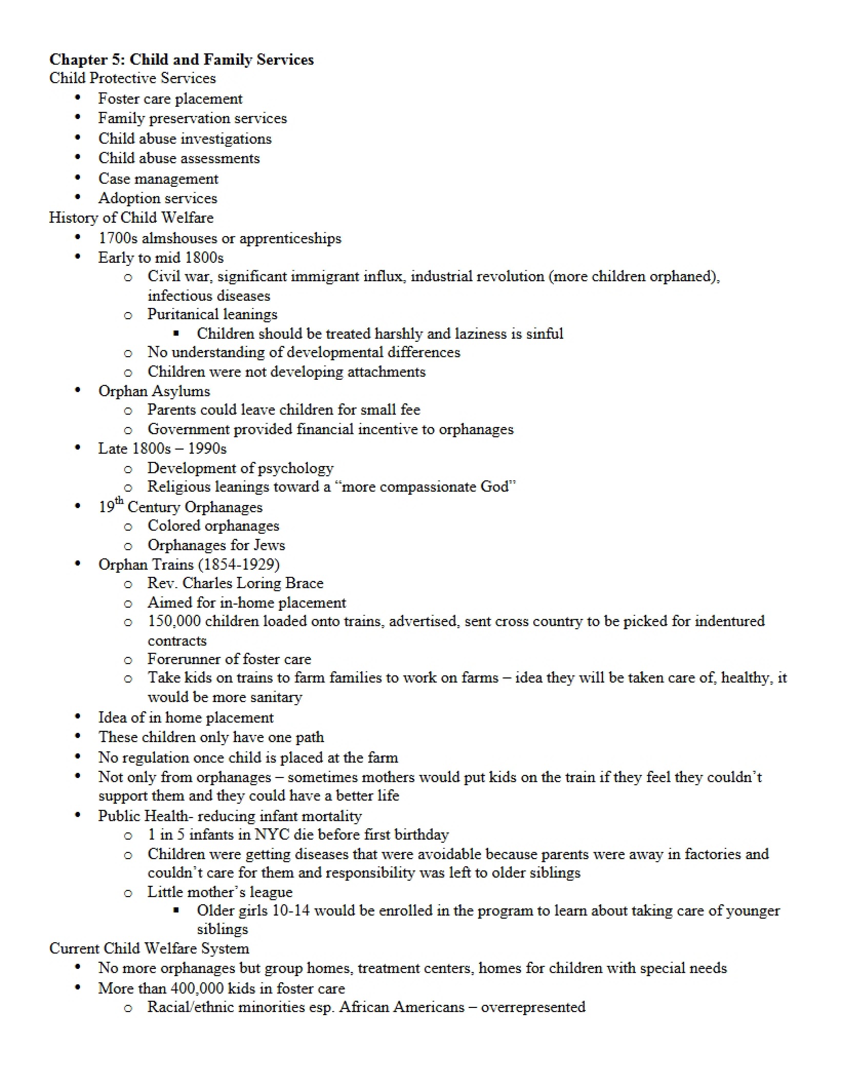 Services for Families and Children (Ch 5)