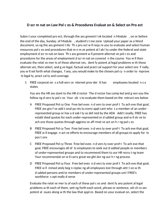 Evaluation of Discrimination Law Policies and Procedures