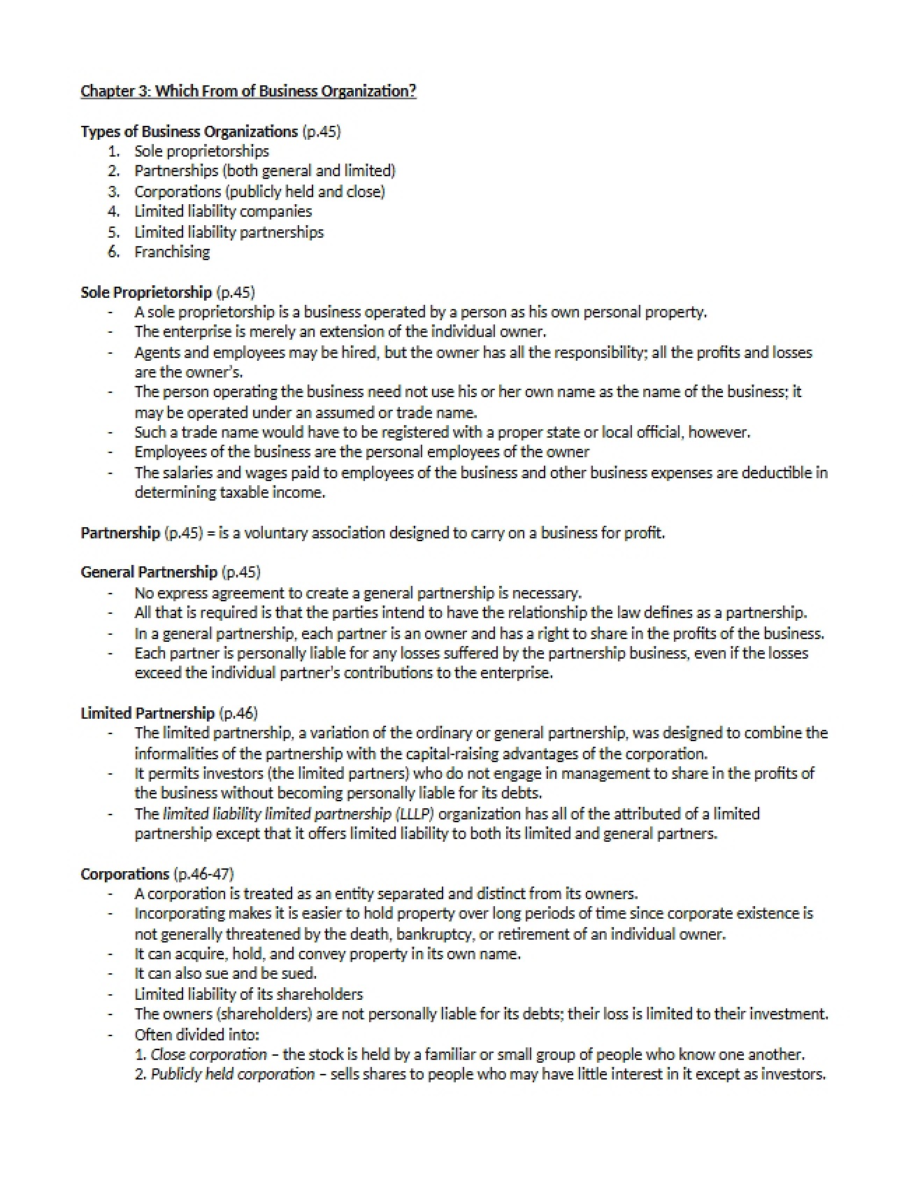 Chapter 3 Which Form of Business Organization