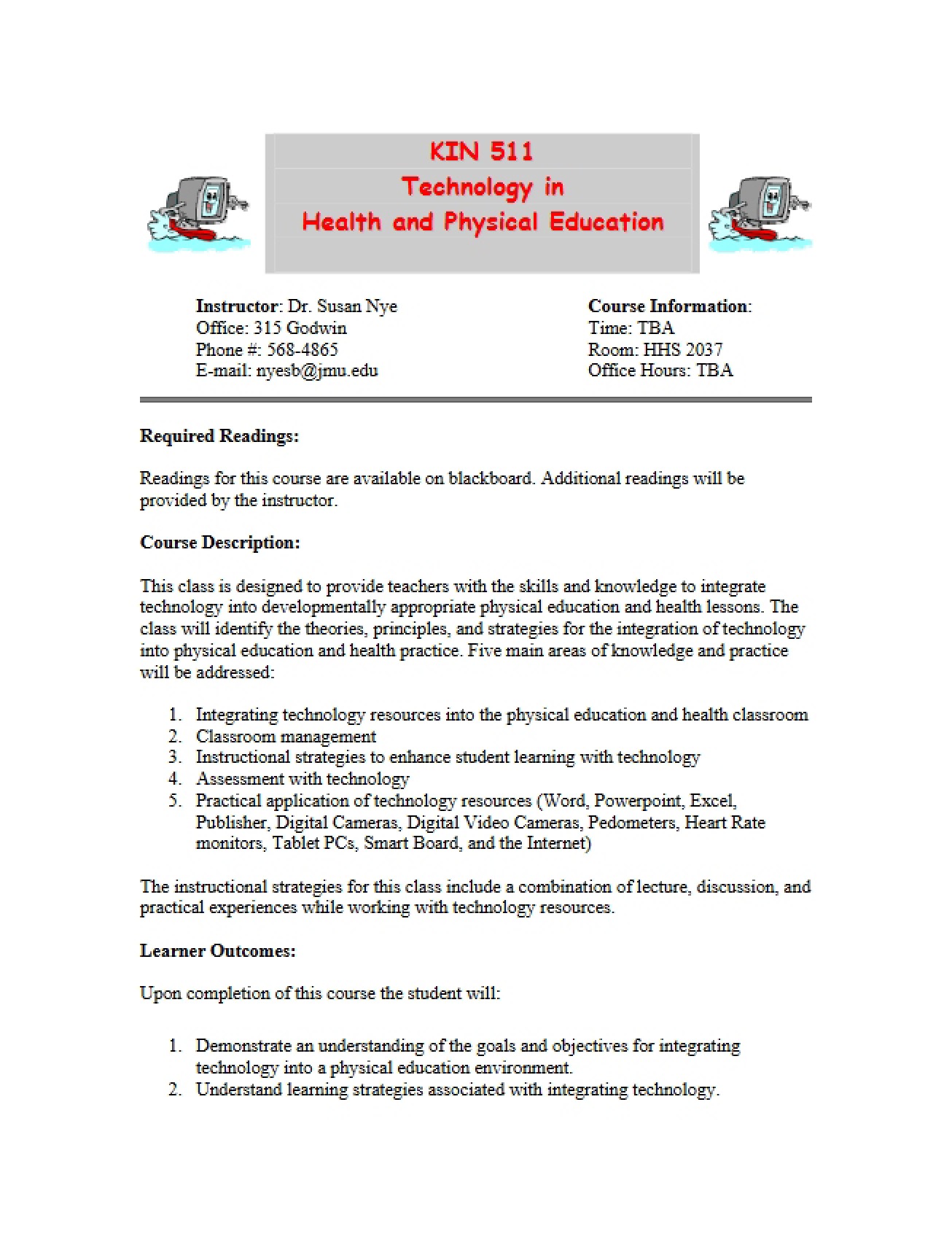 Syllabus for a Course on Technology in Health and Physical Education from 2008