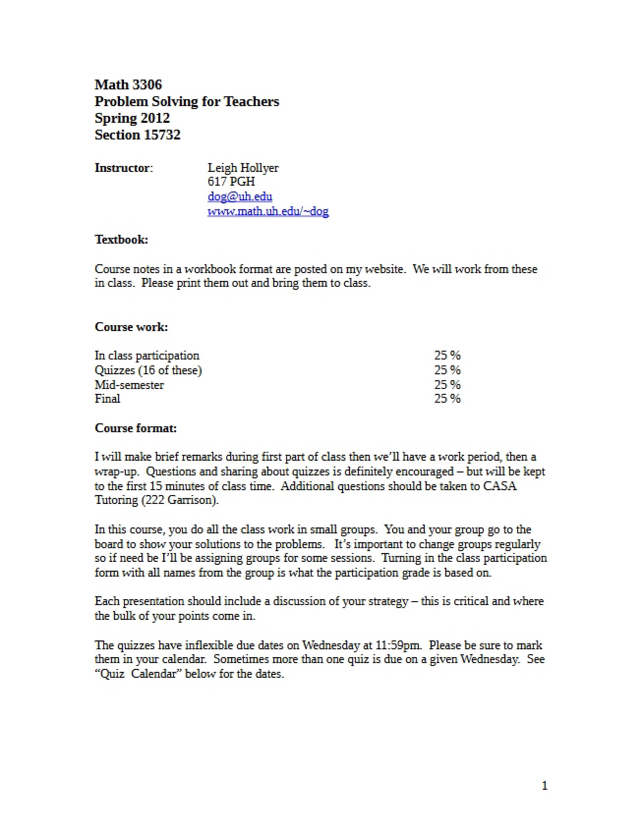 Problem Solving Course Syllabus