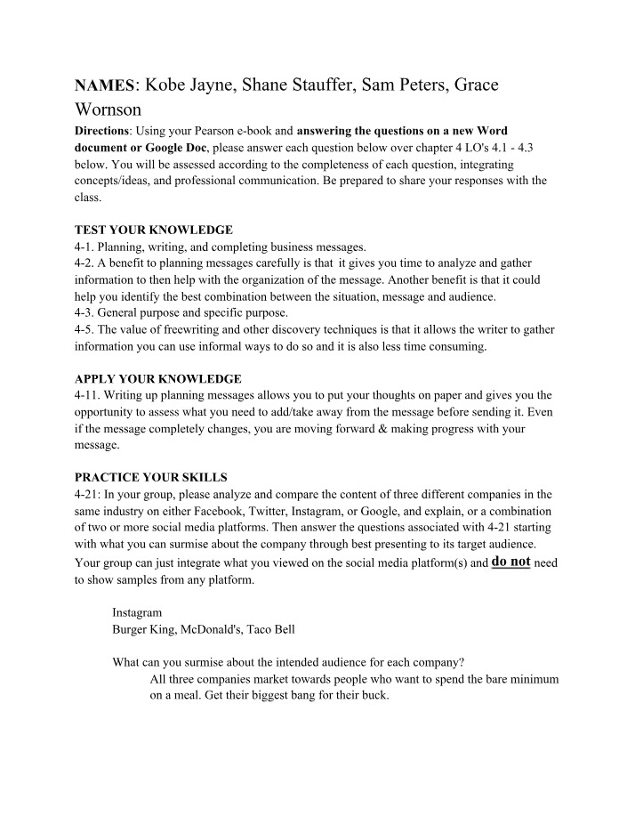 LO's 4.1 - 4.3 for Chapter 4