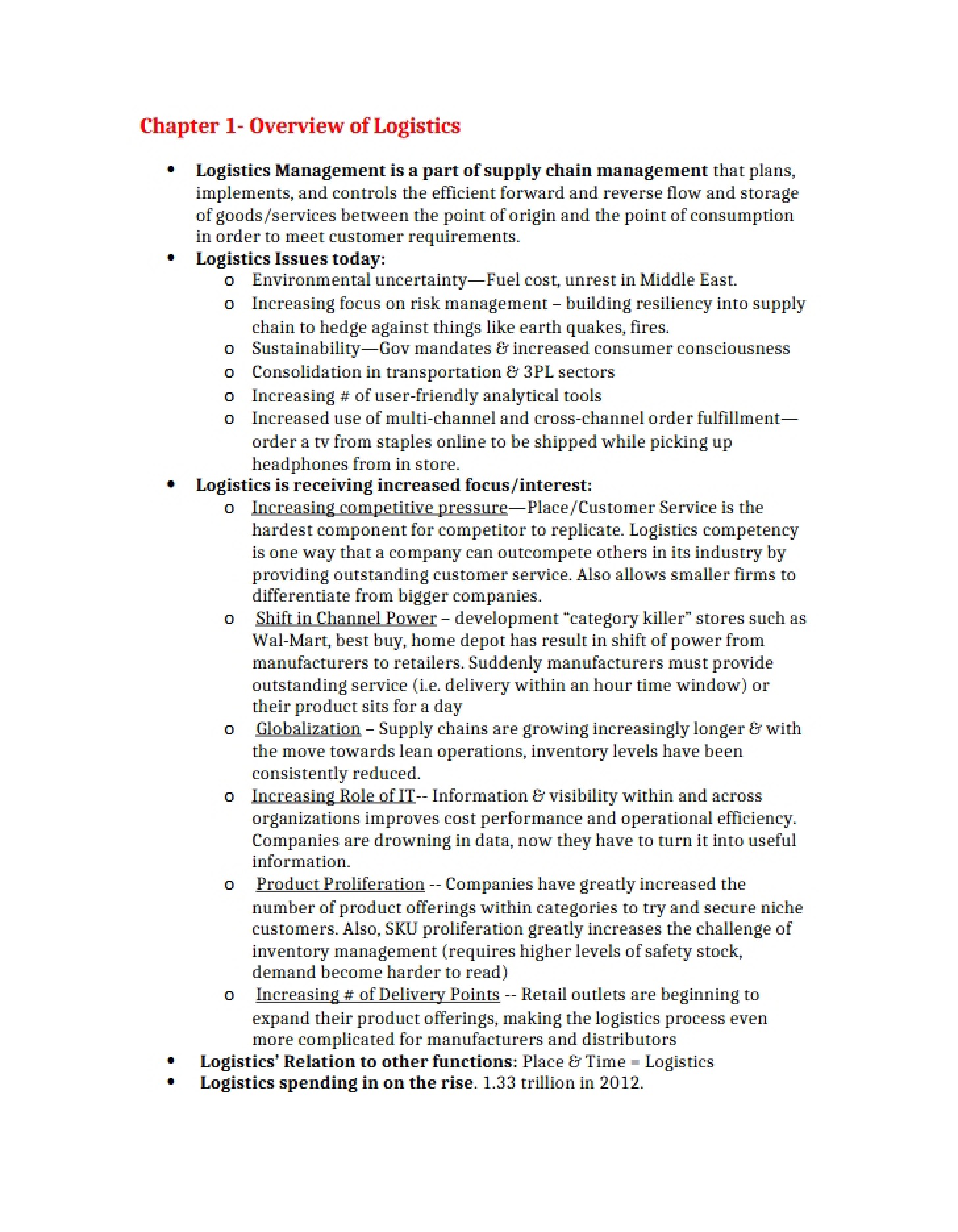 Logistics Overview (Ch 1)