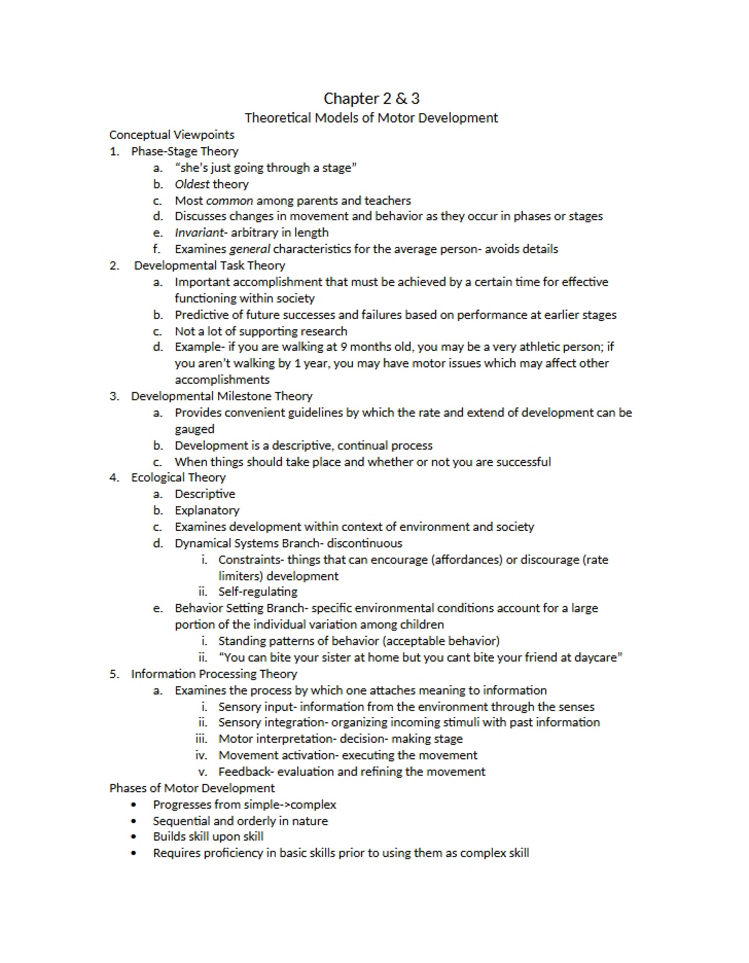Models of Motor Development Theory