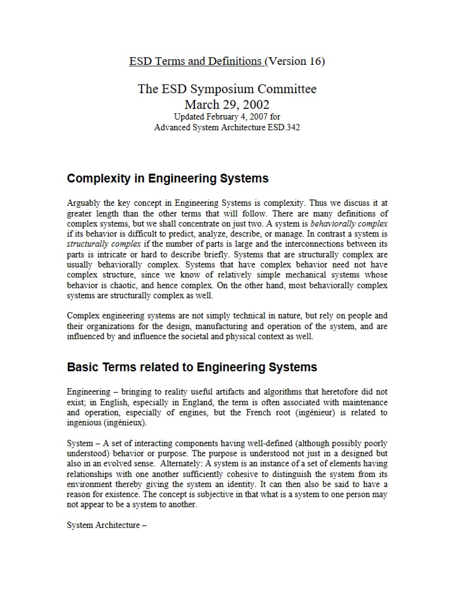 Engineering Systems Complexity