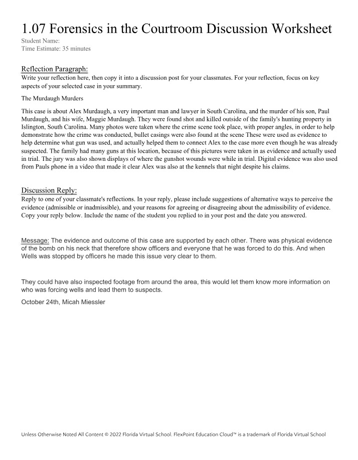 1.07 Discussion Worksheet - Forensics in the Courtroom