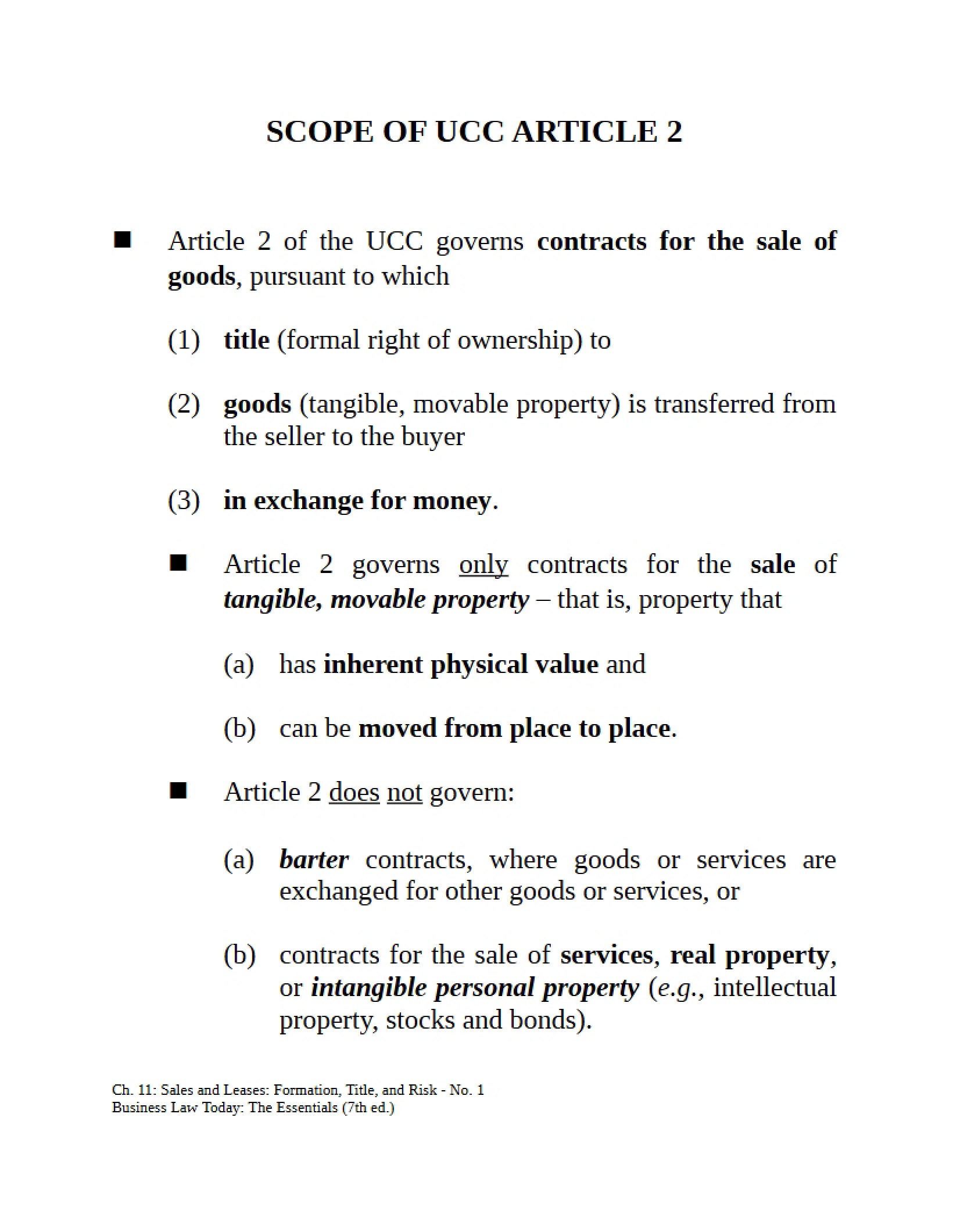 Article 2 of UCC Scope