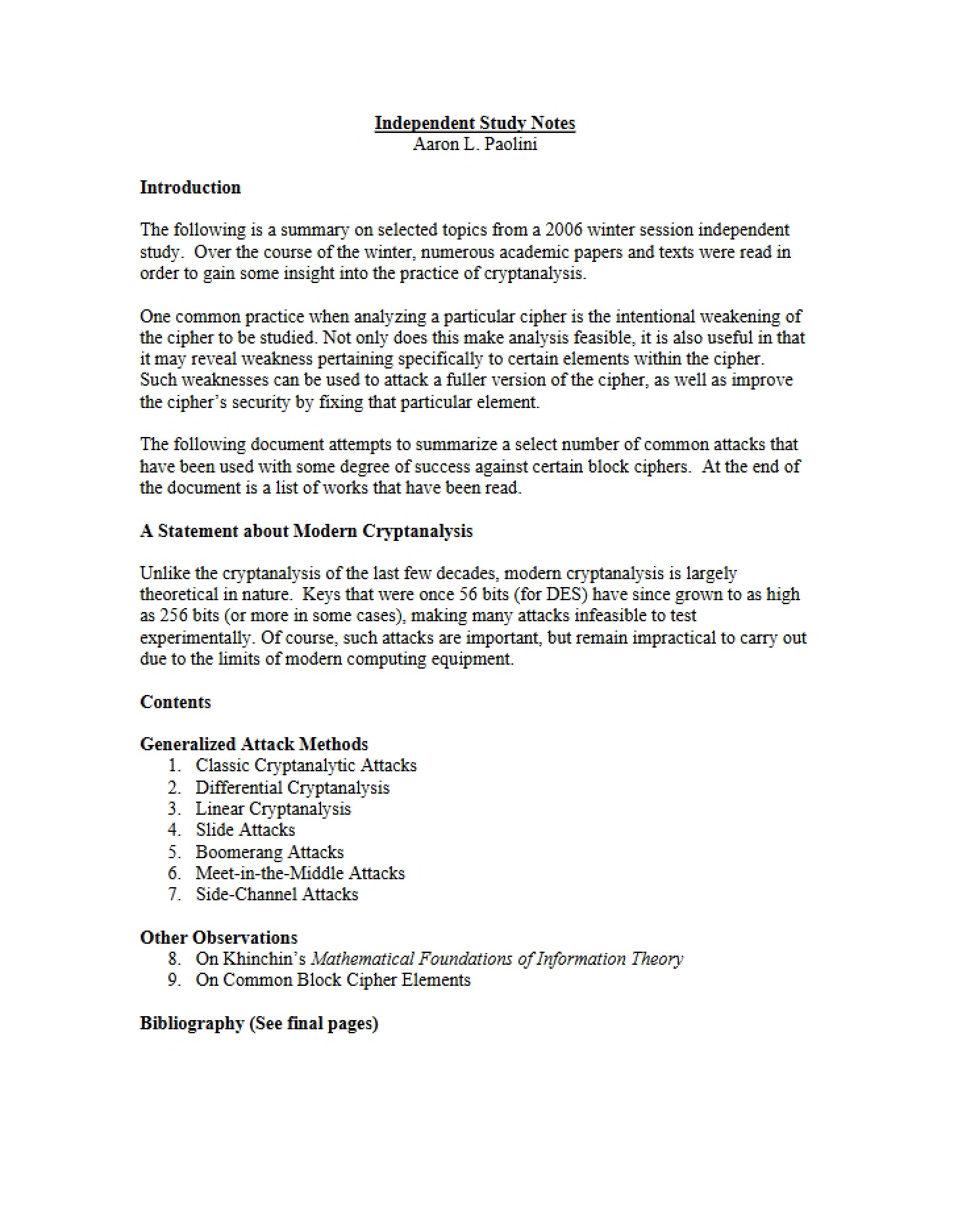 Notes on Independent Study