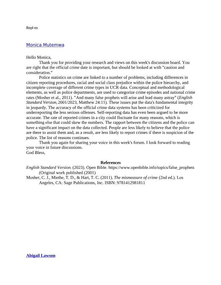 CJUS 601 Discussion Replies