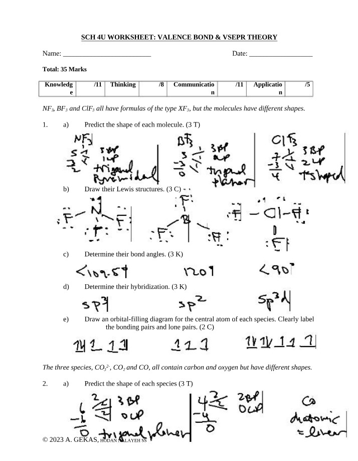 Valence Bond & VSEPR Theory for Predicting Molecule Shapes