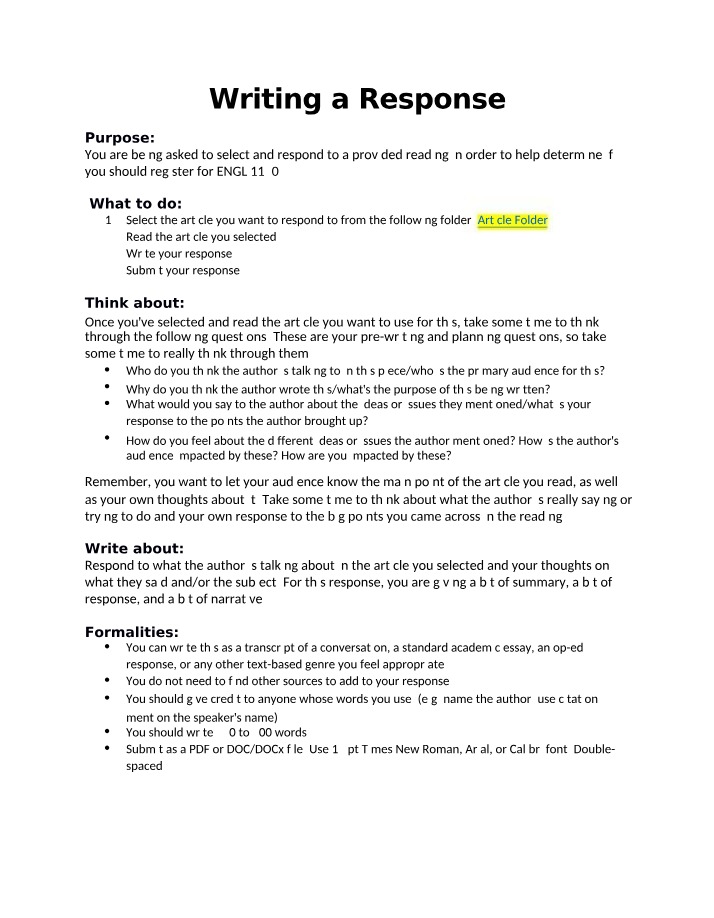 Writing a Reading Response - Tips and Guidelines