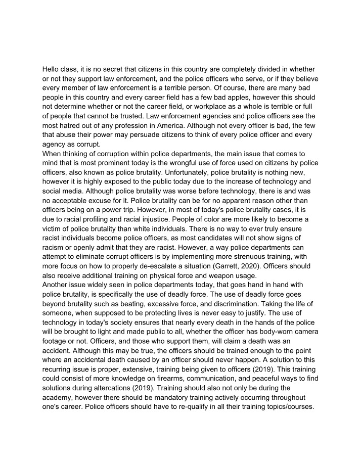 Law Notes - Police Brutality and Use of Force in the US