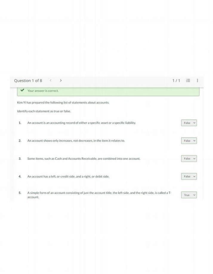True-False Quiz on Accounting Accounts