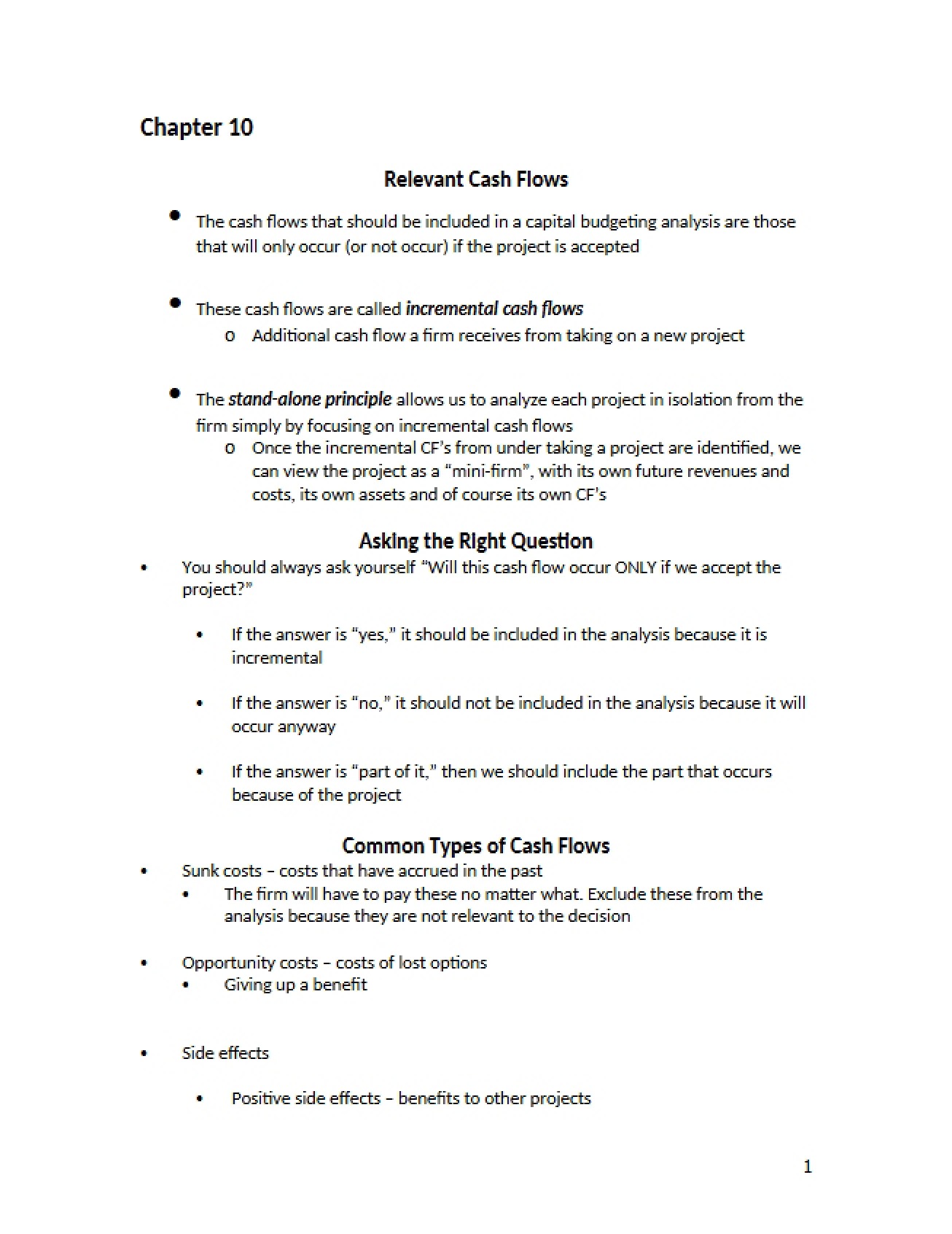 Identifying Relevant Cash Flows in Finance