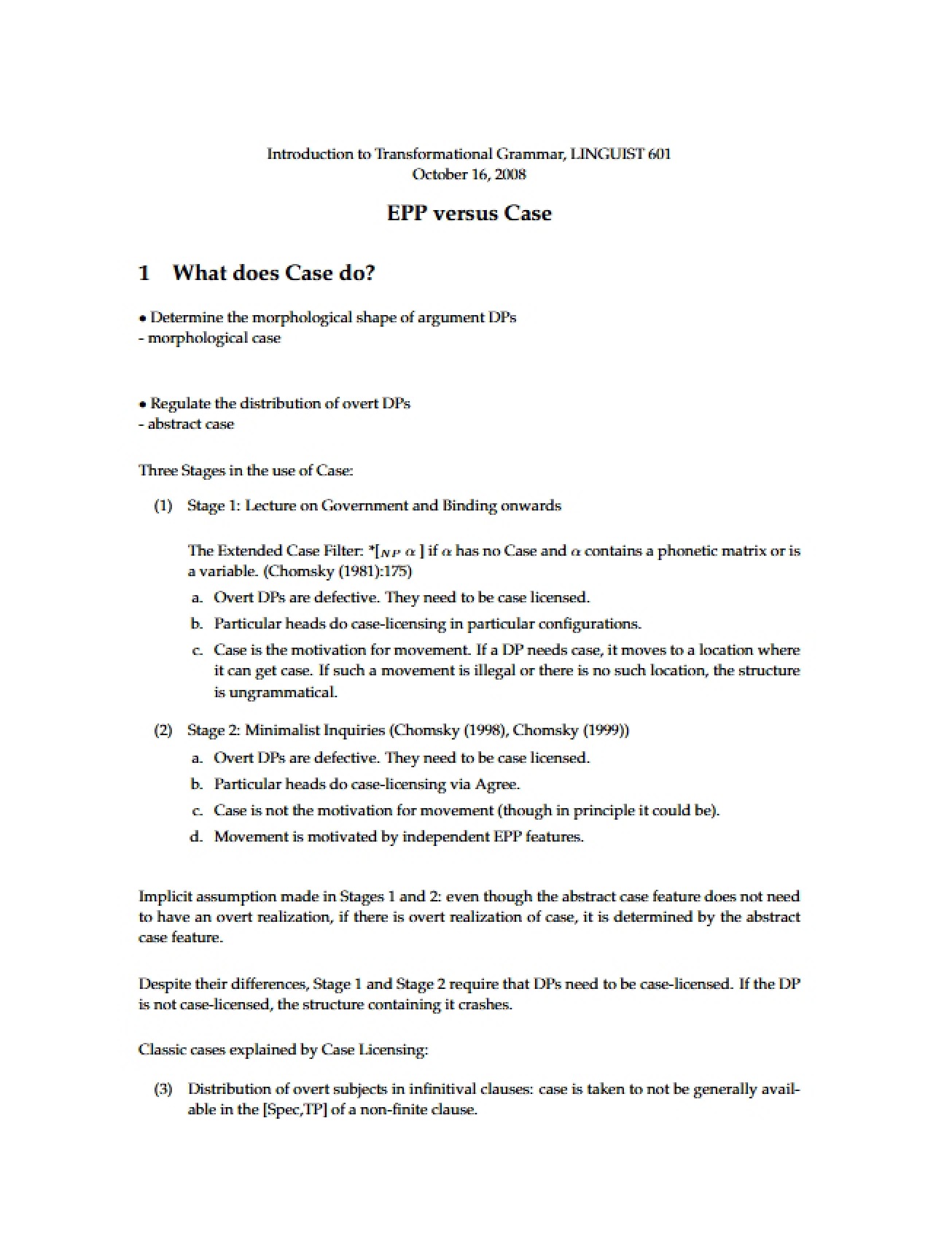 Case Theory vs EPP