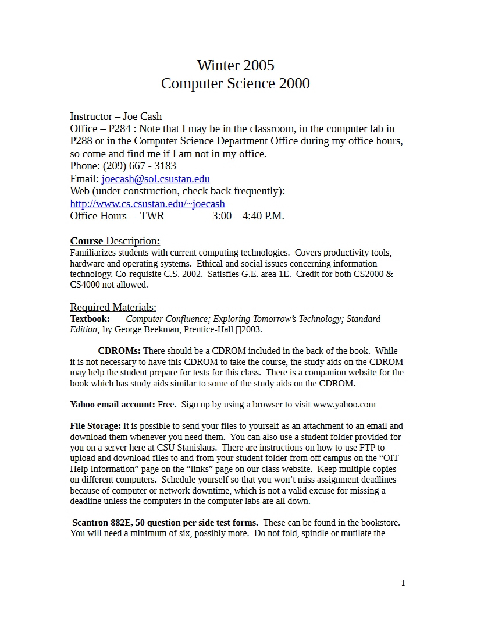 CS 2000 Course Syllabus