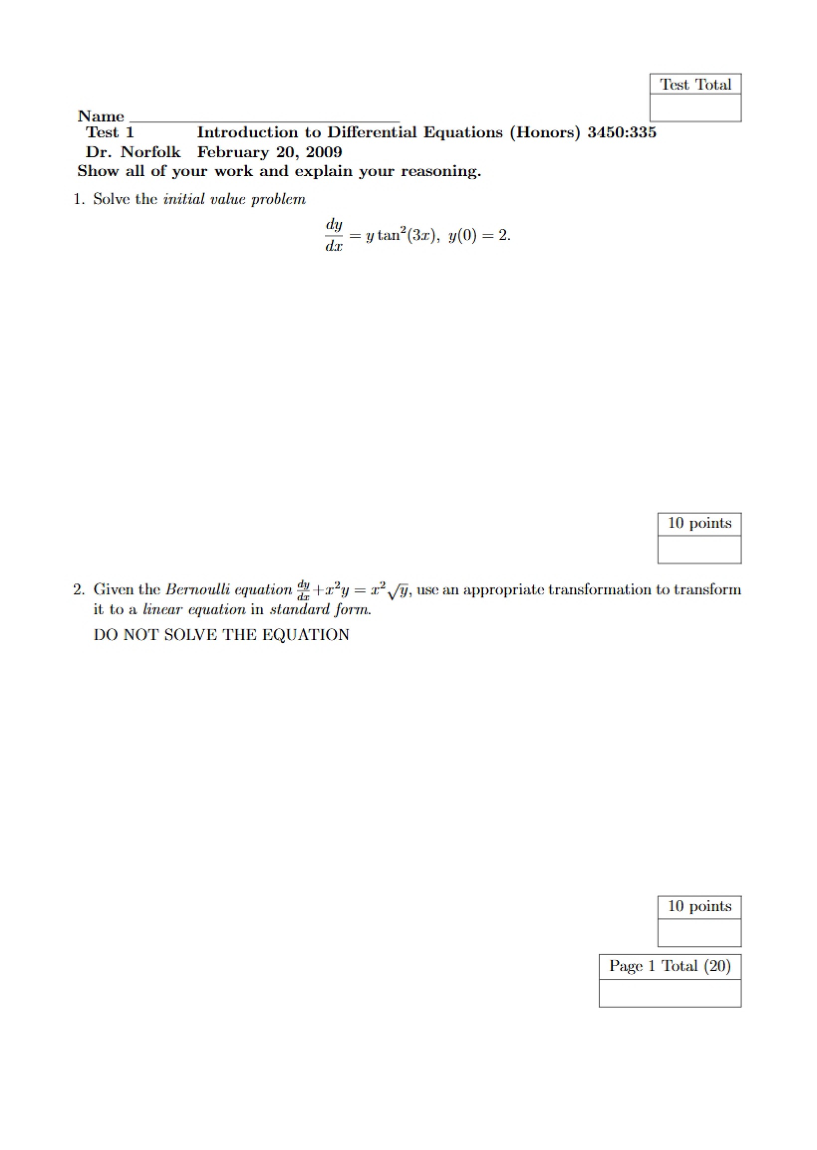 Intro to Diff Eq Test 1