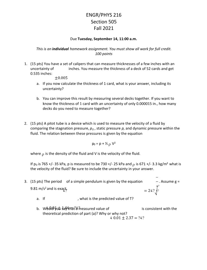 ENGR-PHYS 216 Fall 2021 Homework Solutions